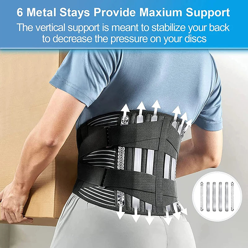 Back Brace for Lower Back Pain Relief with 6 Stays for Heavy Lifting Sedentariness Breathable Lumbar Support for Herniated Disc